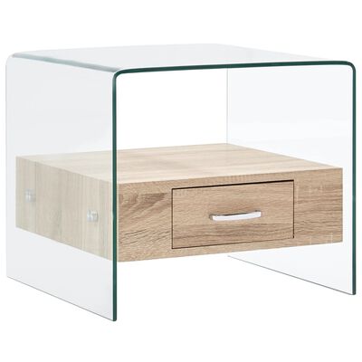 vidaXL Coffee Table with Drawer 50x50x45 cm Tempered Glass