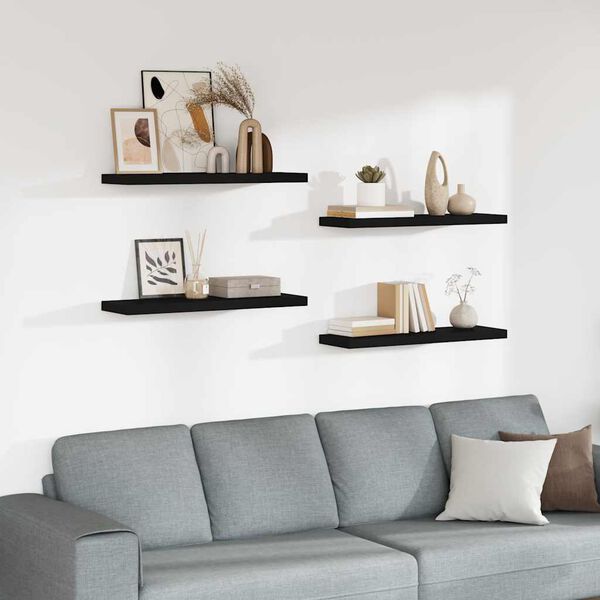 vidaXL Floating Wall Shelves 4 pcs Black 80x23.5x3.8 cm MDF