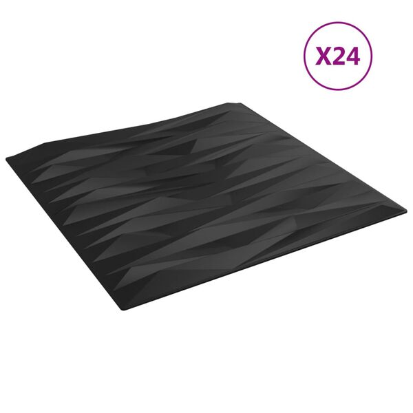 vidaXL Wall Panels 24 pcs Black 50x50 cm XPS 6 m&sup2; Stone