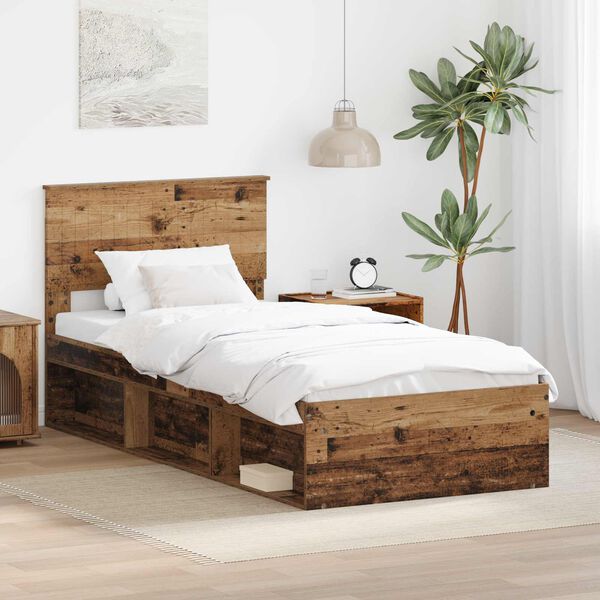 vidaXL Bed Frame with Headboard Old Wood 90 x 190 cm Solid Pine Wood