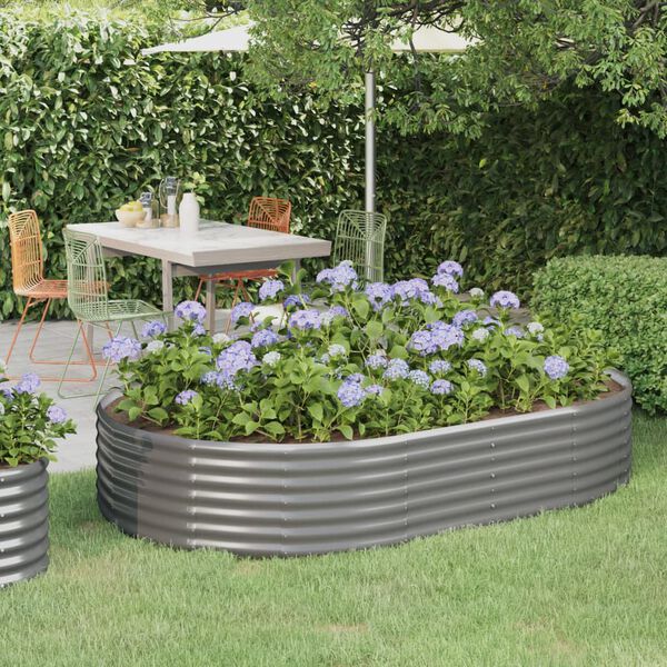 vidaXL Garden Raised Bed Galvanised Steel 214x140x36 cm Grey