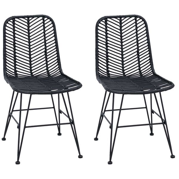 vidaXL Dining Chair 2 pcs Black 44 x 47 x 85 cm Rattan and Iron