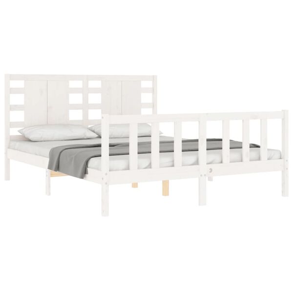 vidaXL Bed Frame without Mattress White King Size Solid Wood Pine
