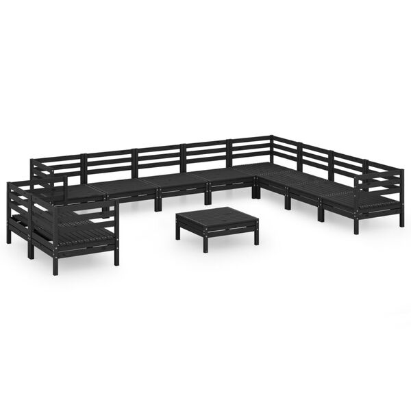 vidaXL 11 Piece Garden Lounge Set Solid Wood Pine Black