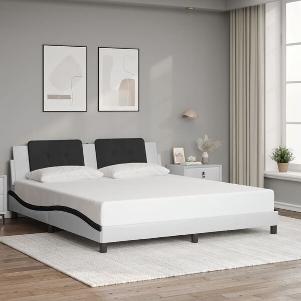 vidaXL Bed Frame with LED without Mattress "Zadar" White and Black 180x200 cm