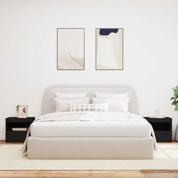 vidaXL Bedside Cabinets with LED Lights 2 pcs Black 50x40x45 cm