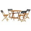 vidaXL 5 Piece Garden Dining Set Black Poly Rattan and Solid Wood