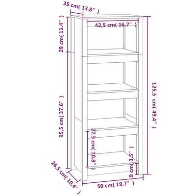 vidaXL Book Cabinet Grey 50x35x125.5 cm Solid Wood Pine