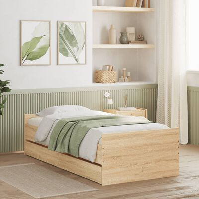 vidaXL Bed Frame with Drawers Sonoma Oak 75x190 cm Small Single