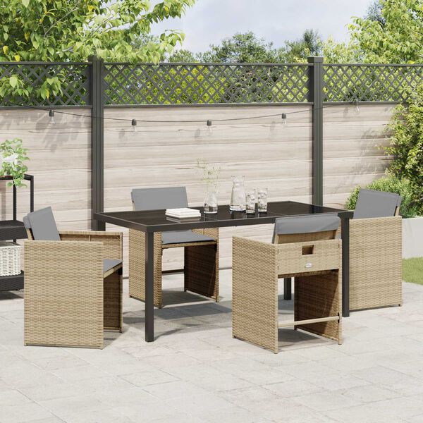 vidaXL Garden Dining Set with Cushion 5 pcs Beige Poly Rattan
