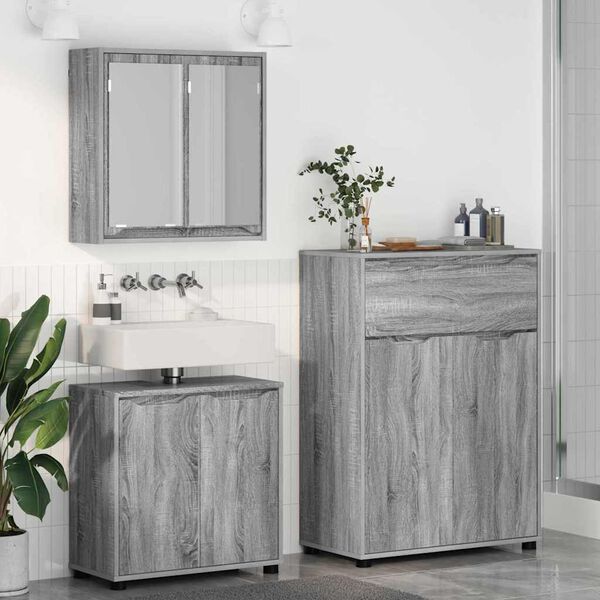 vidaXL Bathroom Furniture Set Manual 3 pcs Grey Sonoma Engineered Wood