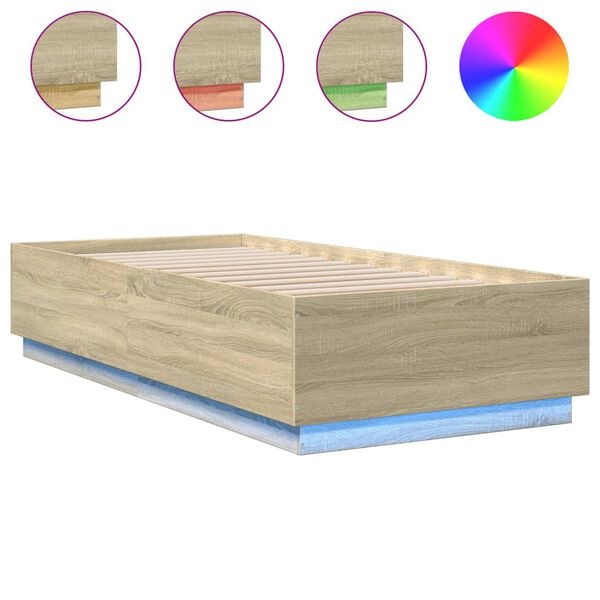 vidaXL Bed Frame with LED without Mattress Sonoma Oak 90x200 cm