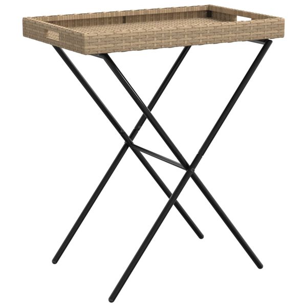 vidaXL Folding Tray Table Beige 65x40x75 cm Poly Rattan