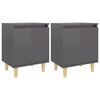 vidaXL Bed Cabinets Solid Wood Legs 2 pcs High Gloss Grey 40x30x50 cm