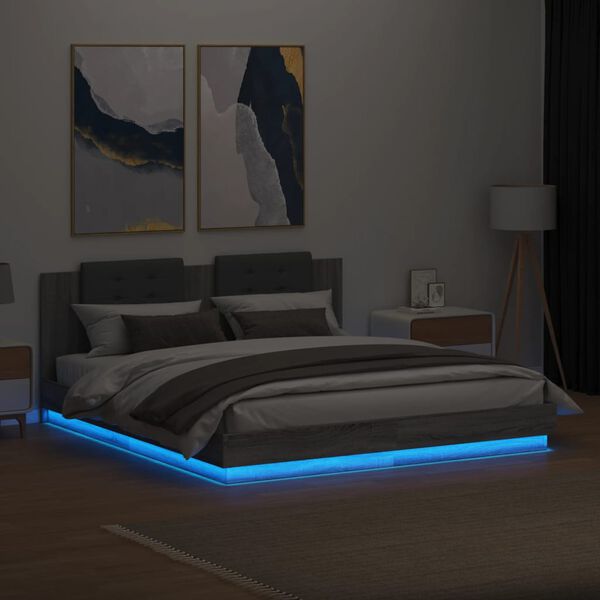 vidaXL Bed Frame with LED without Mattress Grey Sonoma 160x200 cm