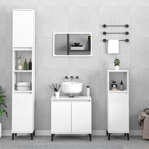 vidaXL 3 Piece Bathroom Furniture Set High Gloss White Engineered Wood