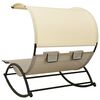 vidaXL Double Sun Lounger with Canopy Textilene Taupe and Cream