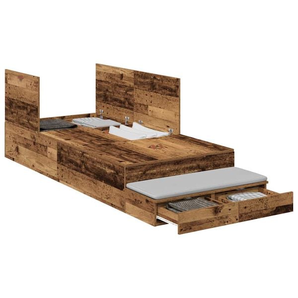 vidaXL Storage Bed Frame with Drawer Old Wood 90 cm Engineered Wood
