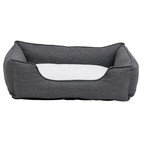 vidaXL Dog Bed Grey and White 65x50x20 cm Linen Look Fleece
