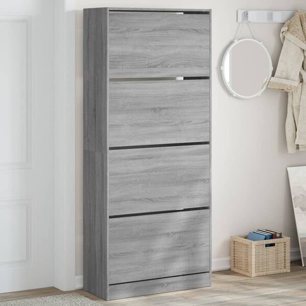 vidaXL Shoe Cabinet with 4 Flip-Drawers Grey Sonoma 80x34x187.5 cm