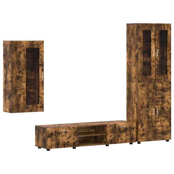 vidaXL TV Cabinet Set with Drawer FLORIN Smoked Oak Engineered Wood