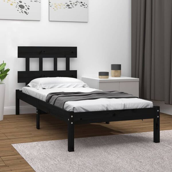 vidaXL Bed Frame without Mattress Black 75x190 cm Small Single Solid Wood