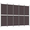 vidaXL 5-Panel Room Divider Brown 250x180 cm Fabric