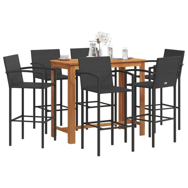 vidaXL 7 Piece Garden Bar Set Black Solid Wood Acacia and Poly Rattan