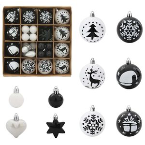 vidaXL Christmas Bauble Set 40 pcs Black and White &Oslash; 6 cm Plastic LEDs