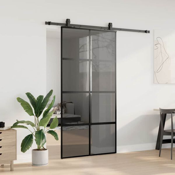 vidaXL Sliding Door with Hardware Set Black 102.5x205 cm Tempered Glass