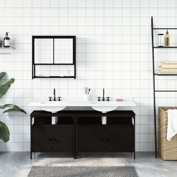 vidaXL 3 Piece Bathroom Furniture Set Black Engineered Wood