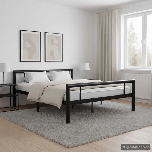 vidaXL Bed Frame without Mattress Black and White Metal 120x200 cm