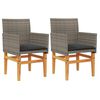 vidaXL Garden Chairs with Cushions 2 pcs Grey Poly Rattan&Solid Wood
