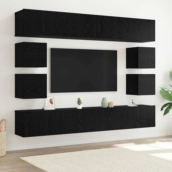 vidaXL TV Cabinet Set Wall-mounted Black Oak Engineered Wood