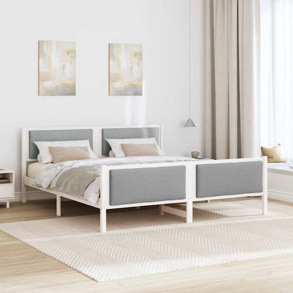 vidaXL Bed Frame with Headboard Light Grey 200 x 200 cm Fabric