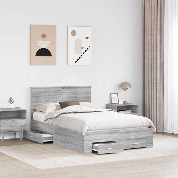vidaXL Bed Frame with Drawer Grey Sonoma 120 x 200 cm Engineered Wood
