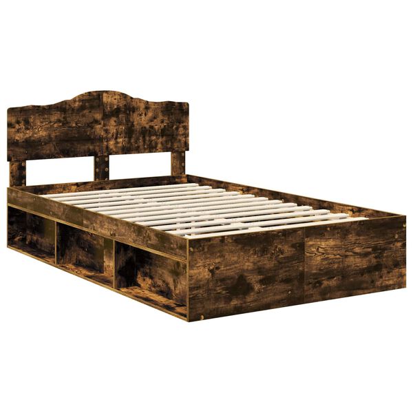 vidaXL Bed Frame Smoked Oak 120 x 200 cm Solid Pine Wood