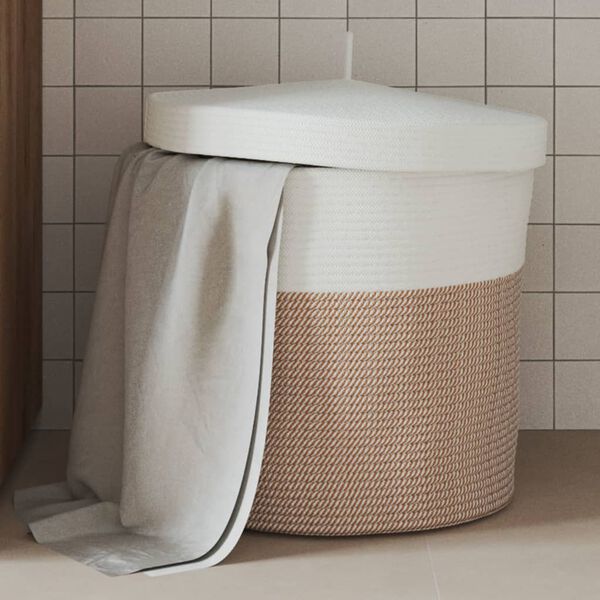 vidaXL Storage Basket with Lid Brown and White Ø40x35 cm Cotton