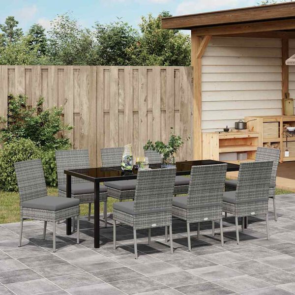 vidaXL Garden Dining Set 9 pcs Grey Powder-Coated Steel