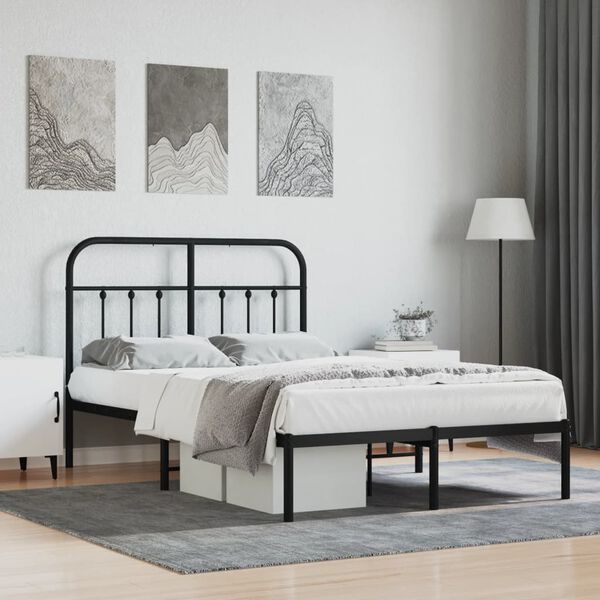 vidaXL Metal Bed Frame without Mattress with Headboard Black 120x190cm