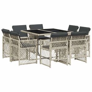 vidaXL 9 Piece Garden Dining Set with Cushions Light Grey Poly Rattan