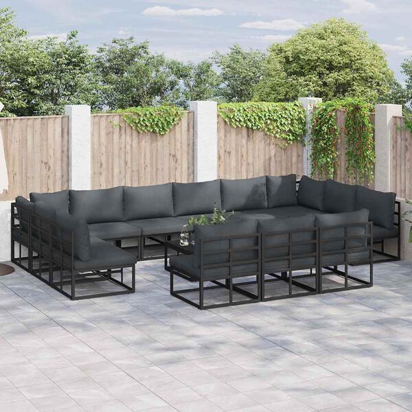 vidaXL Garden Sofa Set with Cushion 13 pcs Black Aluminium