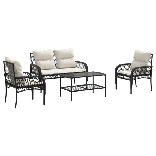 vidaXL 4 Piece Garden Sofa Set with Cushions Black Poly Rattan