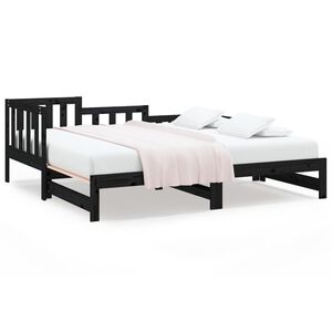 vidaXL Pull-out Day Bed without Mattress Black 2x cm Solid Wood Pine