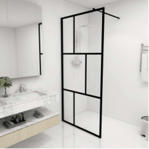 vidaXL Walk-in Shower Wall with Tempered Glass Black 90x195 cm