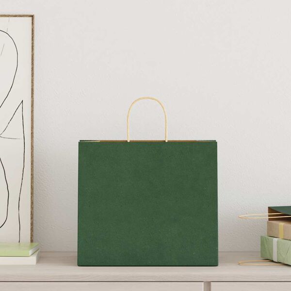vidaXL Paper Bags 50 pcs with Handles Green 32x22x28 cm
