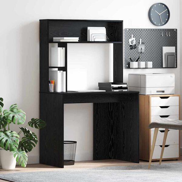 vidaXL Desk with Shelf Black Oak 91 x 50 x 149 cm Engineered Wood