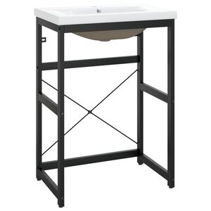 vidaXL Bathroom Washbasin Frame with Built-in Basin Black Iron