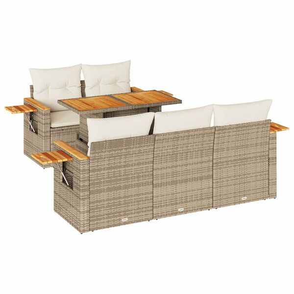 vidaXL 6 Piece Garden Sofa Set with Cushions Beige Poly Rattan Acacia