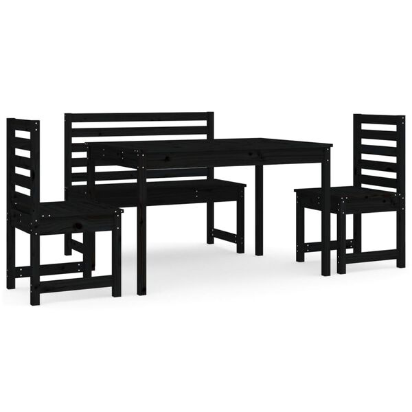 vidaXL 4 Piece Garden Dining Set Black Solid Wood Pine